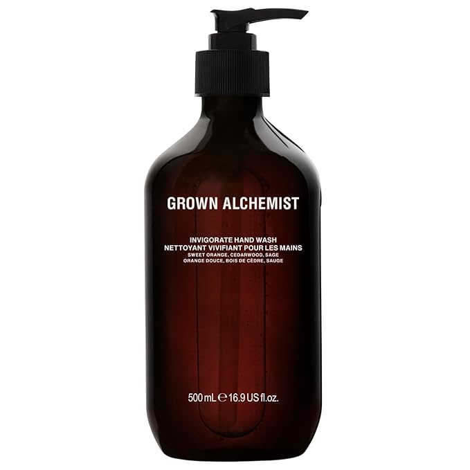 Grown Alchemist Invigorate Hand Wash – Liquid Hand Soap with Aloe, Sweet Orange, Cedarwood & Sage – Gentle, Moisturizing Kitchen & Bathroom Soap, Natural Plant Based Gel Cleanser, 500mL