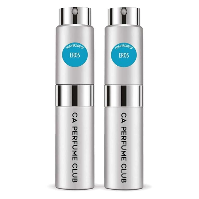 CA Perfume Impression of Eros for Men Aromatic Fougere Scent Long Lasting Cologne for Men Eau De Parfum Travel Size Refillable Atomizer Spray 0.27 Fl Oz 8ml (Pack of 2)