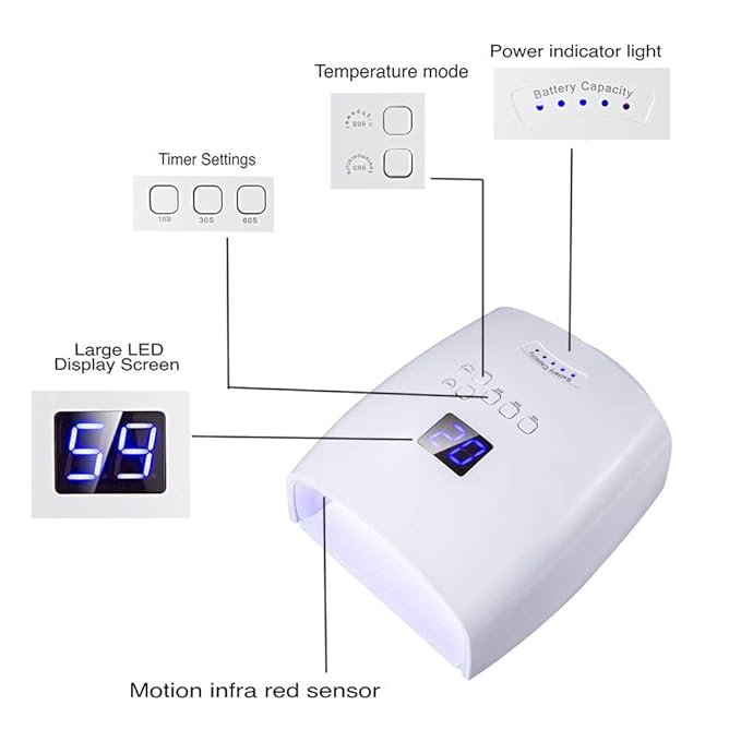 48W Rechargeable UV LED Nail Lamp,Cordless Professional Gel Nail Art Lights Manicure Tools for Home and Salon (White)