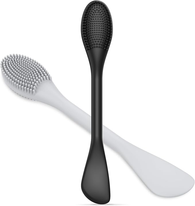 Silicone Facial Cleansing Brush - 2PC Double Ended Exfoliator for Deep Pore Cleaning, Blackhead Removal & Makeup Application - Soft, Hygienic & Waterproof Face Scrubber Massager（Black+Gray）