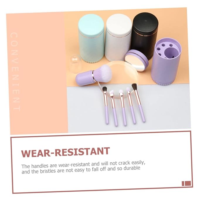 STOBAZA Portable Makeup Brush with Handles Dense Soft Bristles and Built Mirror Compact Case for Loose Powder Eyeshadow Highlight Wear-resistant Cosmetic Brushes for Travel and Daily Use