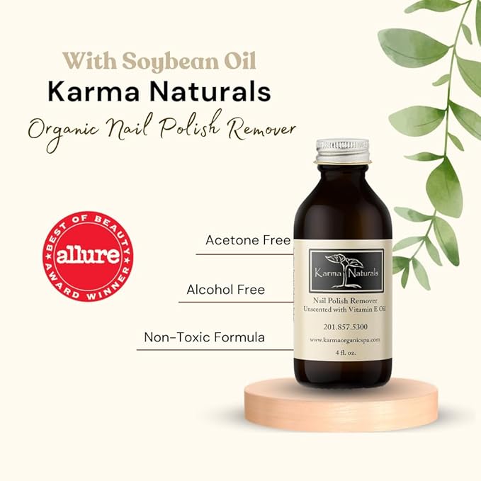 Karma Organic Nail Polish Remover Unscented- Non Toxic, Vegan, Cruelty Free, Acetone Free – Nails Strengthener for Fingernails –12 fl. Oz. (3 Pack)