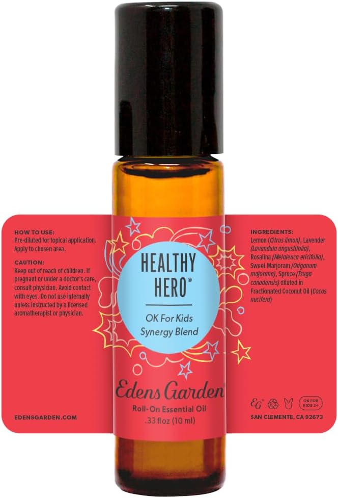 Edens Garden Healthy Hero OK for Kids Essential Oil Blend, 100% Pure & Natural Premium Best Recipe Therapeutic Aromatherapy Essential Oil Blends, Pre-Diluted 10 ml Roll-On