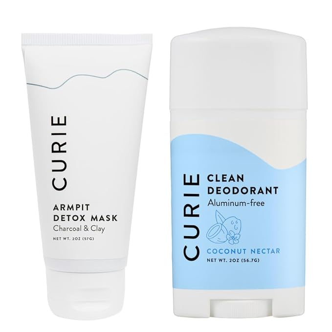 Curie Natural Deodorant for Women - Coconut Nectar and Armpit Detox Mask - Aluminum Free, Clean, Sustainable, Vegan Paraben Free (2pk)