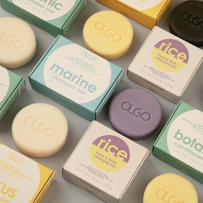 OLGO Marine Shampoo Bar 3.5 oz | Soap-Free Solid Shampoo Bar for Scalp with Cooling | Kelp, Sea Grape, Charcoal with Biotin | Sustainable & Clean- No Sulfates, No Parabens, No Phthalates
