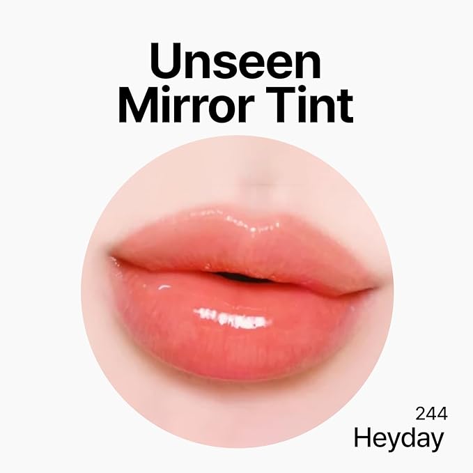 Unseen Mirror Lip Tint, High-Gloss, Non-Sticky, Long-Lasting Stain, Blendable, Clear Shades 3.5g (244 Heyday, 0.12 Ounce (Pack of 1))