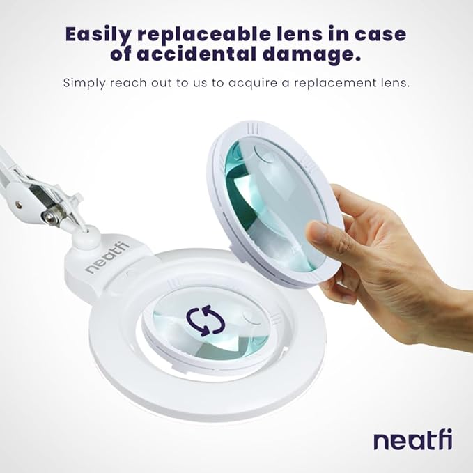Neatfi XL Bifocal LED Magnifying Lamp, 7-Inch Acrylic Lens, 5D/20D Magnification, Hands-Free, Dimmable, 84 SMD LED, Adjustable Arm for Crafts, Reading, Close Work (White, CCT with Clamp)