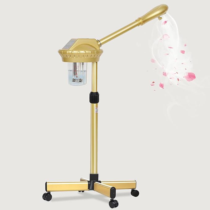 Professional Facial Steamer on Wheels,Gold Ozone Steamer for Face with 30-Minutes Timer,Spa Face Steamer for Deep Facial Cleansing