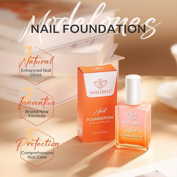 modelones Nail Strengthener, Glitter Clear Nail Natural Concealer Foundation Polish Air Dry Nail Growth Polish for Damaged Nails Imperfection Masking Gifts for Women 15ml