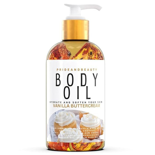 PrideandBeauty After Shower Oil. Skin Hydrating Oil. Body Oil Scented. Body Oils For Women Dry Skin. (Vanilla Buttercream) (8 OUNCES, Vanilla Buttercream)