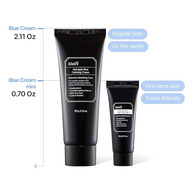 DearKlairs Midnight Blue Calming Cream, Soothing, Redness Relief Moisturizer, Hydrating, Fast Absorbing, Light Texture for Easy Use, Sensitive Skin Friendly 0.7 Oz (Pack of 1)