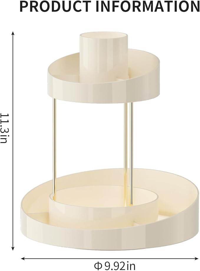 2 tier Makeup Organizer Countertop,360 Rotating Makeup Organizer for Skincare, Lipstick and Perfumes,Multi-function Cosmetic Display Cases for Vanity,Bathroom,White