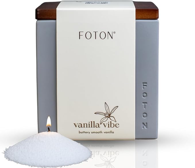 Foton Pearled Candle Le Cube Concrete Vase Set 16 Oz - Vanilla Vibe Scented - Refillable Jar Scented Candle Sand with 15 Wicks - Natural Non-Toxic Decorative Candles for Home