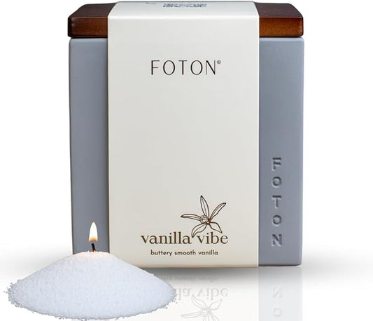 Foton Pearled Candle Le Cube Concrete Vase Set 16 Oz - Vanilla Vibe Scented - Refillable Jar Scented Candle Sand with 15 Wicks - Natural Non-Toxic Decorative Candles for Home