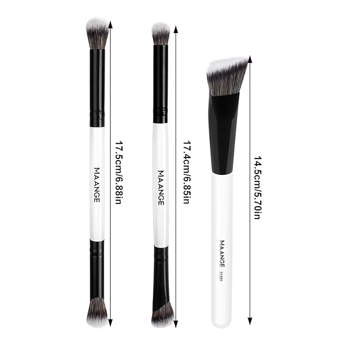MAANGE 3 PCS Foundation Contour Conceal Brush Set, Makeup Brushes, Eyeshadow Concealer Brushes, Double Sided Blending Eyebrow Brush Professional Face brush Set Tools, For Liquid, Cream, Loose Powder