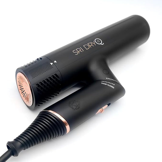 SRILabs DryQ “Smart” Hair Dryer - Super Lightweight, Foldable - Powerful, Quiet Motor - Infrared and Ionic Technology - 3 Magnetic Attachments - Heat Control with Locking Switch