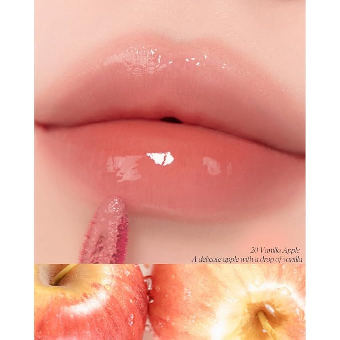 CLIO CRYSTAL GLAM TINT (020 VANILLA APPLE), Glossy Finish, Lightweight, Weightless, Buildable, Glass-Like, Smoothing, Long-Lasting, Vivid, Transparent, Shiny, Moisturizing Lip Stain, Korean Lip Tint