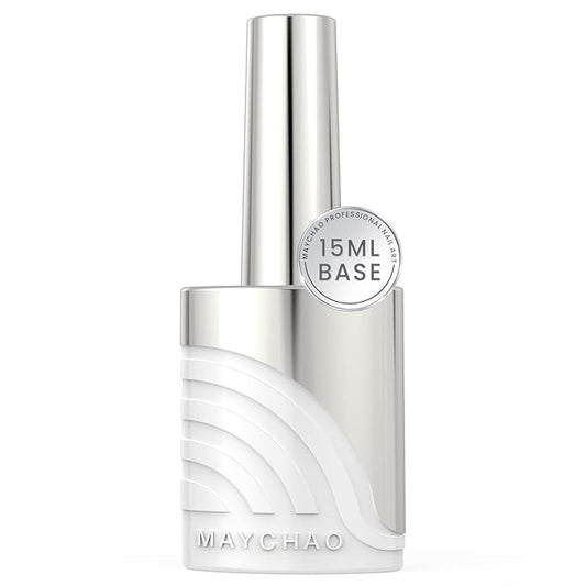 MAYCHAO Clear Gel Base Coat, 15ml No Wipe Sheer Base Coat Soak Off Nail Lamp Transparent Translucent Gel Nail Polish Long Lasting for Home Nail DIY Manicure, 0.5 OZ