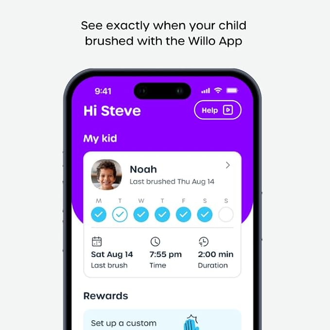 Willo BrushBot Kids U-Shaped Toothbrush Starter Kit – Rechargeable, Smart Electric Toothbrush for Kids Ages 5-7 w/App, Soft Bristles, Plaque Removal, Gentle & Deep Clean Modes | Small Bubble Twist