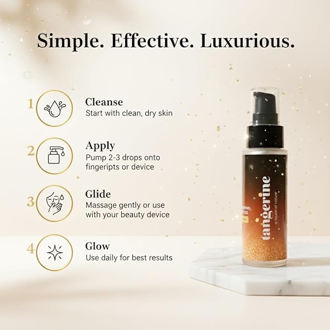 Microcurrent Gel for face moisturising and skincare facial Hydrating solution with gold foil, hylurionic acid, Vit B3,E and alovera Juice