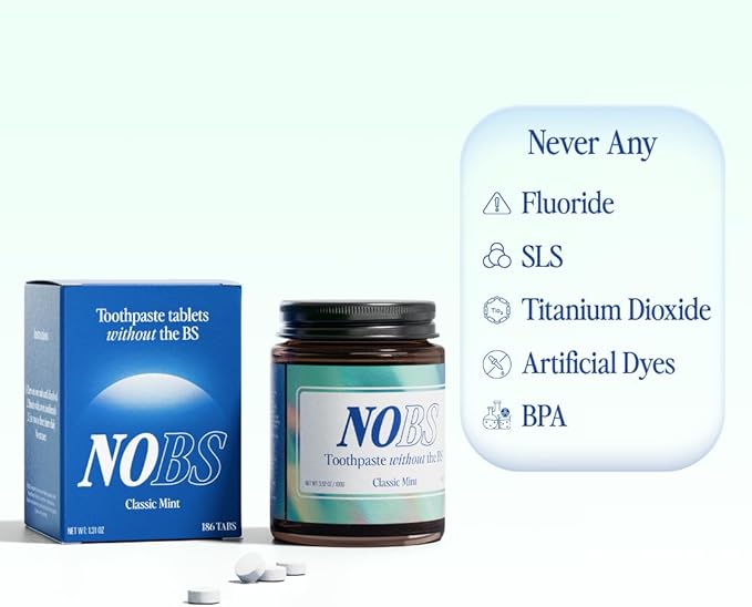 NOBS (No Bad Stuff) Toothpaste Tablets - Nano Hydroxyapatite, Fluoride & Plastic Free, Eco & Travel Friendly - Remineralize with NHA (3 Month)