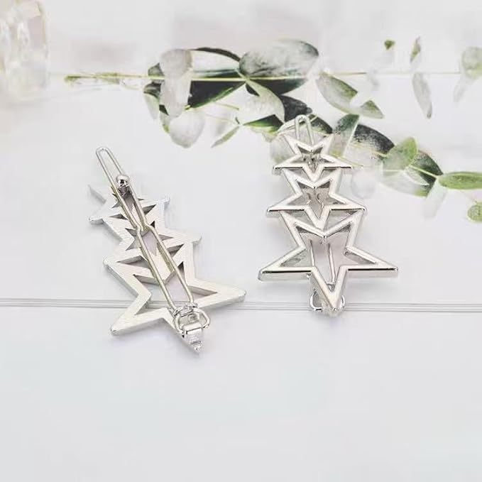4Pcs Silver Hollow Star Hairpin Alloy Barrettes Hair Clips Hair Bangs Clip Hair Accessories For Woman Girls,Beauty and Personal Care