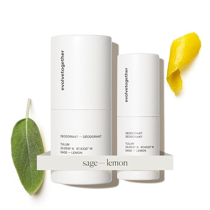 evolvetogether Aluminum Free Natural Deodorant Duo for Women & Men | Lemon, Sage & Patchouli | Neutralizes Odors, Soothes Skin | Vegan, Cruelty-Free, Baking Soda Free | Made in USA (Tulum, 1.69 Oz)