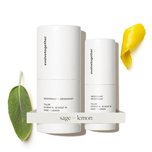evolvetogether Aluminum Free Natural Deodorant Duo for Women & Men | Lemon, Sage & Patchouli | Neutralizes Odors, Soothes Skin | Vegan, Cruelty-Free, Baking Soda Free | Made in USA (Tulum, 1.69 Oz)