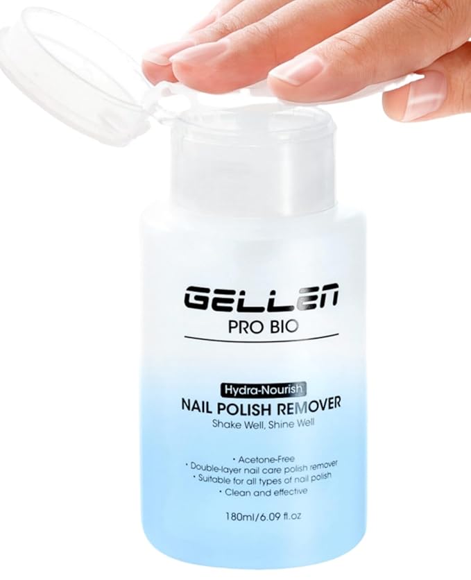 Gellen Non Acetone Nail Polish Remover, Non Toxic Fingernail Polish Remover for Quick Dry Nail Polish, Ocean Scent Dual-phase Nourishing Gentle Nail Polish Remover with Easy Push-down Pump, 6.09 Fl Oz