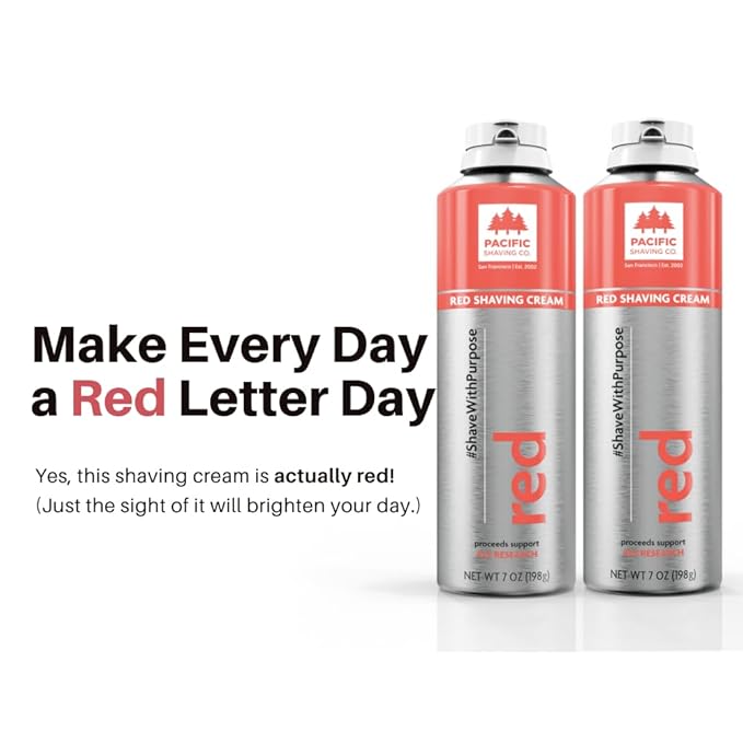 Pacific Shaving Company Red Shaving Cream - Foaming Colorful Shaving Cream - Hydrating, Redness Reducing + Irritation Free Shave Cream (7 Oz)