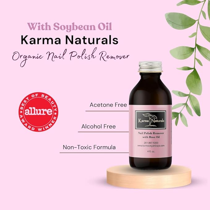 Karma Organic Nail Polish Remover with Soybean Oil and Rose Oil- Non Toxic, Vegan, Cruelty Free, Acetone Free – Nails Strengthener for Fingernails – 12 fl. Oz. (3 Pack)