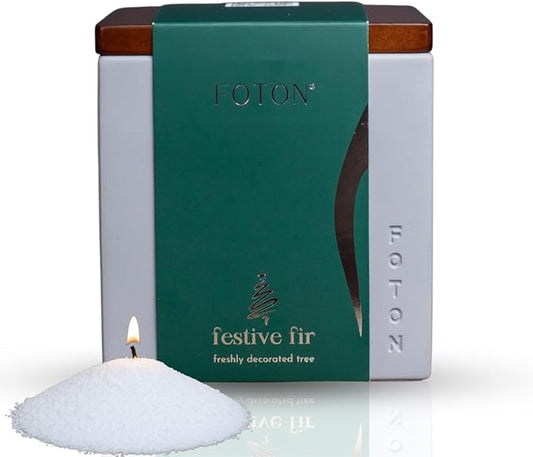 Foton Pearled Candle Le Cube Concrete Vase Set 16 Oz - Festive Fir Scented - Refillable Jar Scented Candle Sand with 15 Wicks - Natural Non-Toxic Decorative Candles for Home