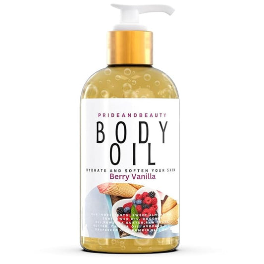 PrideandBeauty After Shower Oil. Skin Hydrating Oil. Body Oil Scented. Body Oils For Women Dry Skin. (Vanilla Buttercream) (8 OUNCES, Berry Vanilla)