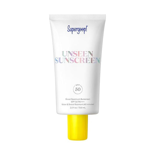 Supergoop! Unseen Sunscreen - SPF 50 - Clear & Invisible Face Sunscreen + Broad Spectrum + Makeup-Gripping Primer - Weightless, Scentless, Oil Free - For All Skin Types & Tones - 2.5 fl oz