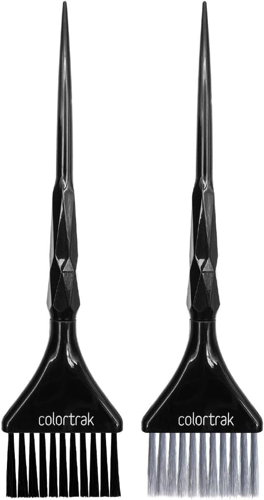 Colortrak Black Diamond Color Brushes, Gem Cut Handles for a Firm Slip-Resistant Hold with Tapered Ends for Sectioning - 1 Firm Brush and 1 Feather Brush