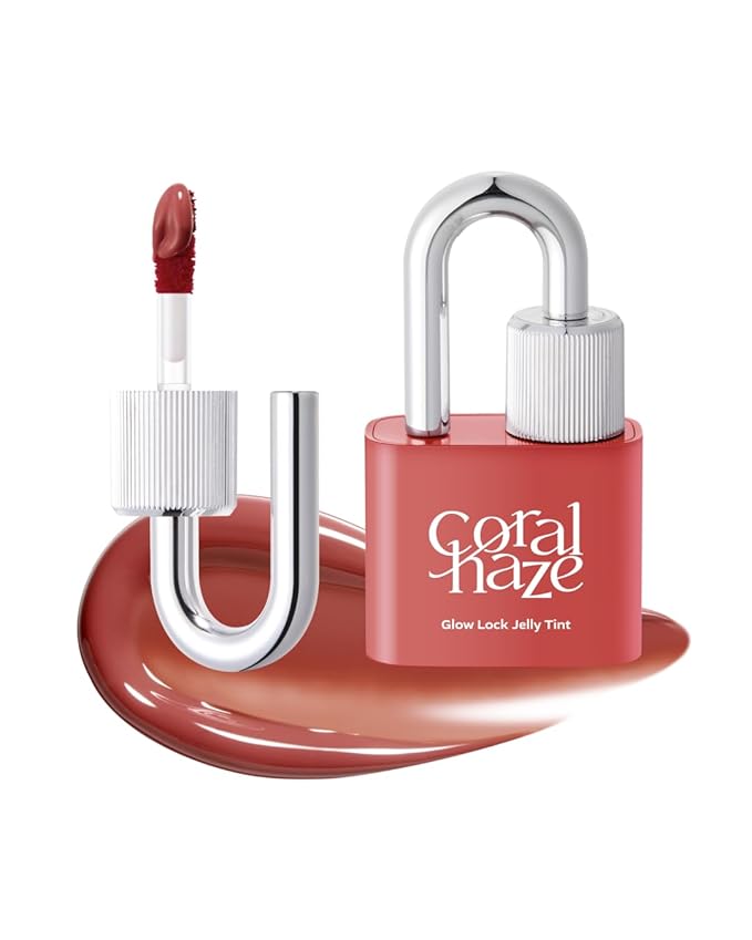 CORLAHAZE Glow Lock Jelly Tint 104 Caramel 4g, Hydrating Jelly Glow Lip Stain, Glass-Like Shine Lip Gloss, Long-Lasting Color, Moisturizing Lip Enhancer, Collectible Lock-Shaped Design, Korean Makeup