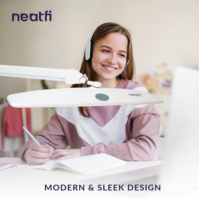 Neatfi Elite HD XL Task Lamp, 3 Adjustable Light Modes, 22 Inches Wide, 2260 Lumens, 84PCS SMD LED, Super Bright Desk Light, Non-Polar Dimming (CCT with Clamp, White)