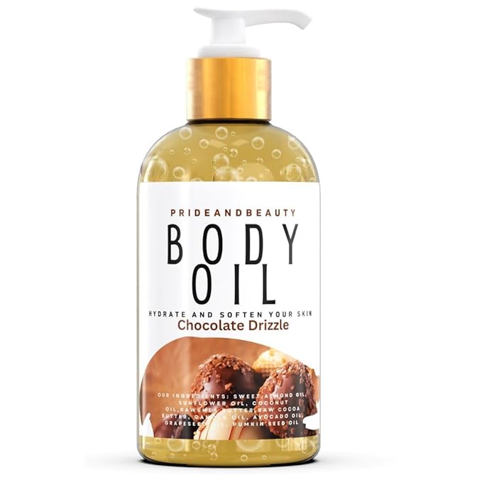 PrideandBeauty After Shower Oil. Skin Hydrating Oil. Body Oil Scented. Body Oils For Women Dry Skin. (Vanilla Buttercream) (4 OUNCES, Chocolate Bark)