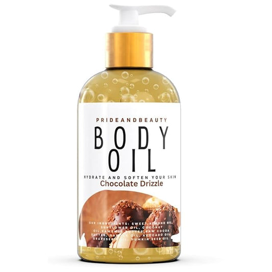 PrideandBeauty After Shower Oil. Skin Hydrating Oil. Body Oil Scented. Body Oils For Women Dry Skin. (Vanilla Buttercream) (4 OUNCES, Chocolate Bark)