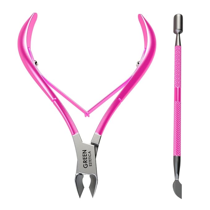 Professional Cuticle Trimmer with Cuticle Pusher Nail Cuticle Remover Nipper Silver Stainless Steel Sharp Blades Manicure Tools with Double Spring Nail Care Pedicure Nail Tools Home Spa (Pink)