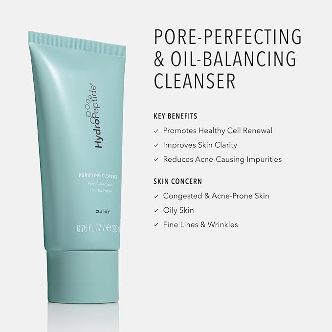 HydroPeptide Purifying Facial Cleanser, Pore-Perfecting Face Wash Absorbs & Balances Natural Oils, 6.76 Ounce
