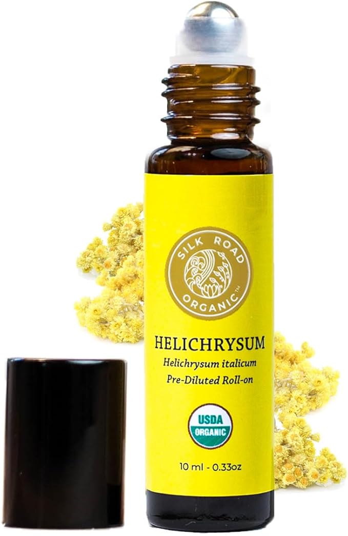 Silk Road Organic Helichrysum Italicum Essential Oil Roll On, USDA Certified, for Skin Vitality & Anti-Aging - 10 ml Aromatherapy Roller - Always Pure, Always Organic