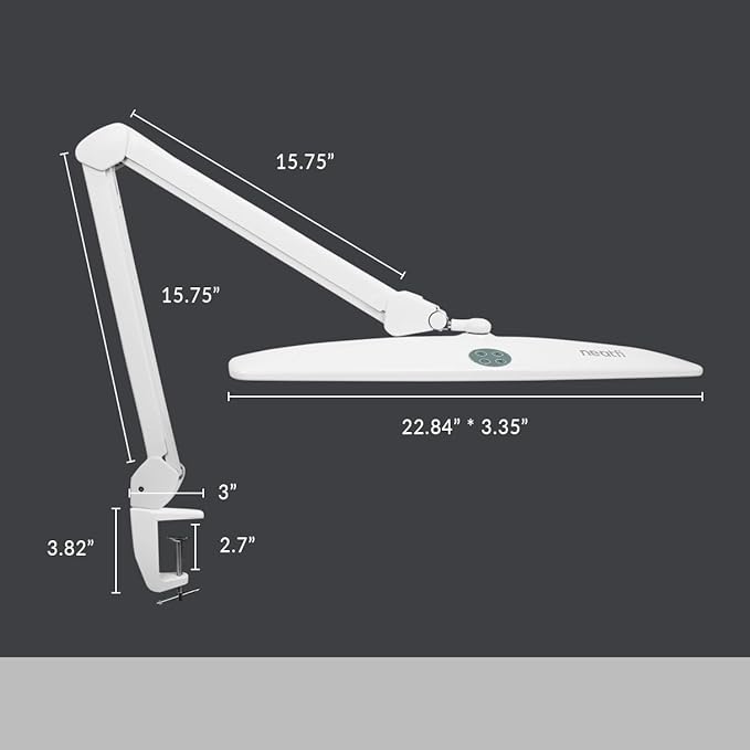 Neatfi Elite HD XL Task Lamp, 3 Adjustable Light Modes, 22 Inches Wide, 2260 Lumens, 84PCS SMD LED, Super Bright Desk Light, Non-Polar Dimming (CCT with Clamp, White)
