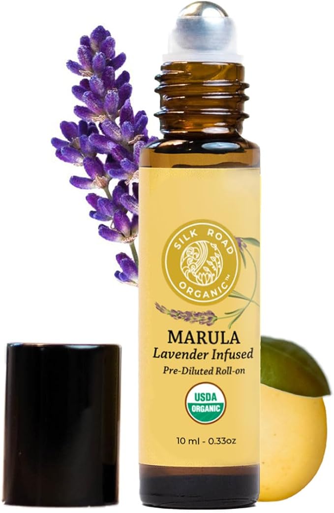 Silk Road Organic Marula Oil & Lavender Essential Oil Roll On, USDA Certified - Deep Hydration for Nails, Hair, Feet, Face, Body - 10 ml Aromatherapy Roller