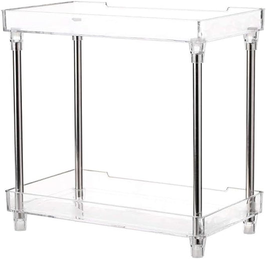 Bathroom Organizer Countertop, 2-Tier Vanity Tray Corner Shelf for Makeup Cosmetic Perfume Skincare Bathroom Supplies and More, Multi-Functional Acrylic Organizer in Vanity Dresser Bathroom