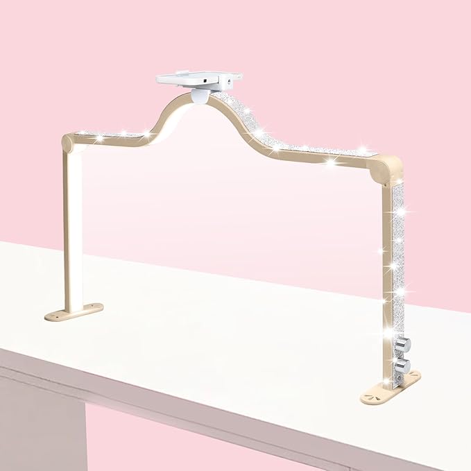 34-Inch Nail Light for Desk, 3-Level Dimming Half Moon Light, 3360LM Lamp, Adjustable with Phone Holder, Eye Protection – Ideal for Nail Techs - Golden