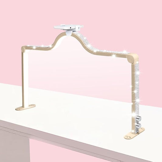 34-Inch Nail Light for Desk, 3-Level Dimming Half Moon Light, 3360LM Lamp, Adjustable with Phone Holder, Eye Protection – Ideal for Nail Techs - Golden