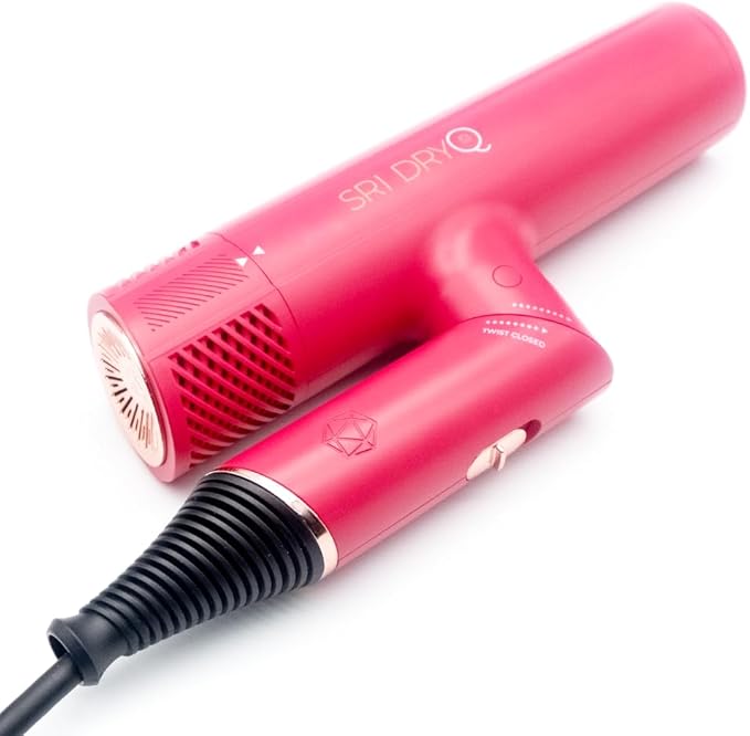 DryQ Smart Hair Dryer from SRILabs | Infrared and Ionic Technology - Lightweight + Foldable - Powerful + Quiet - 3 Magnetic Attachments - Heat Control with Locking Switch - Limited Edition (Magenta)