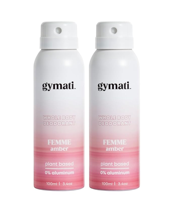 Gymati - Fitness Deodorant Spray for Women - Aluminum-Free - All Day Ultimate Odor Protection - Built For Sweat - Air-Powered - Vegan & Plant-Based - Made in USA - Femme - 3.4oz Travel Size - 2 Pack