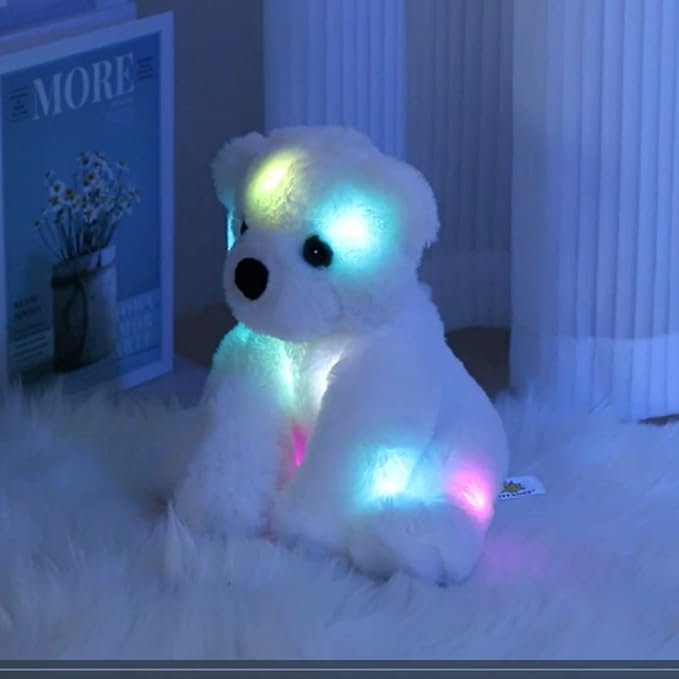 BSTAOFY Glow Polar Bear Light up Stuffed Animal LED Night Light Bear Soft Plush Toy Adorable Birthday Mother's Children's Day Valentines for Toddler Kids, White, 9.5''